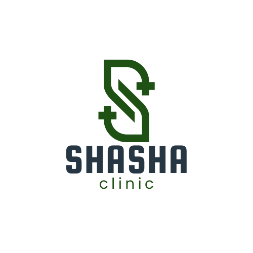 Logo Samples Shasha Clinic logo featuring stylized S, green cross symbols, and clean lines